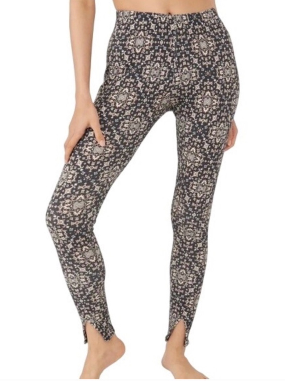 Intimately Free People Medallion Leggings Black Tan with Split Hem NWT 🏷️ Sz:S